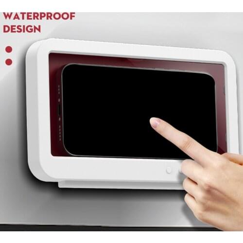 Wall Mounted /Mirror Toilet Shower Phone Holder 360° Rotation Anti-Fog Touchable Bathtub Kitchen Phone Case Storage