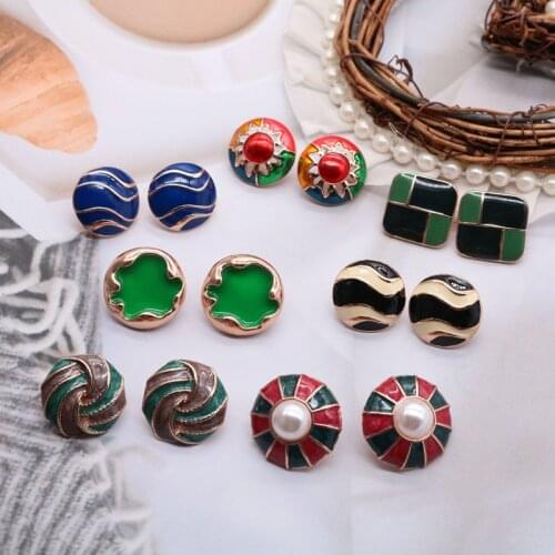 New Arrival Oil Painting Graffiti Round Square Colorful Stud Earrings For Women Party Jewelry Accessories