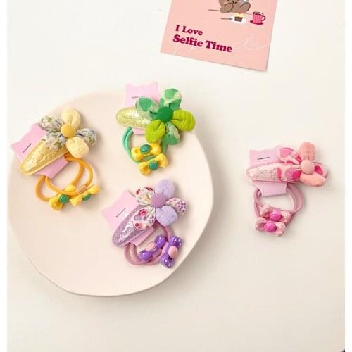 3 Pcs/Set Children Cute Colors Flower Scrunchies Rubber Bands Hairpins Girls Lovely Hair Clips Kids Sweet Hair Accessories