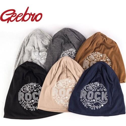 Geebro Rock Letter Beanies Hat Men Women Casual Fashion Turban Solid Color Unisex Outdoor Soft Casual Bonnet Cap