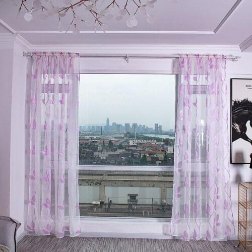 Modern Style Household 2 Leaves Terry Cut Flowers Transparent Polyester Fabric Curtain Rod Home Decorations Curtain High Quality