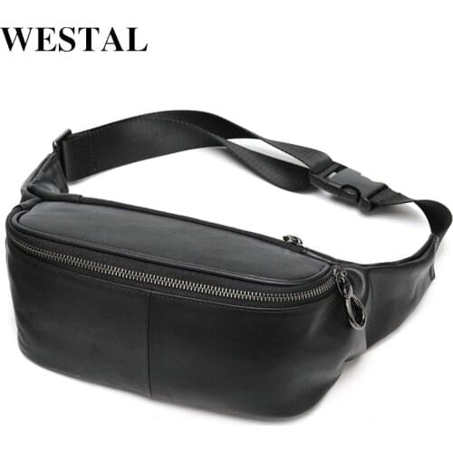 WESTAL Mens Waist Bag Leather Male Fanny Pack Genuine Leather Mens Shoulder Bag Crossbody Bags For Men Casual Chest Pack