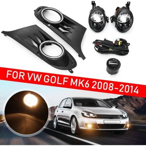 Fog Light For Vw Golf 6 MK6 2009 2010 2011 Fog Light Cover Grill Harness Kit Front Bumper Driving Lamp Drl Car Accessories