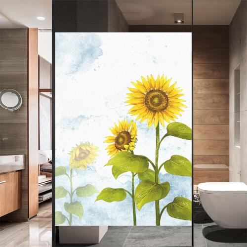 Window Film Privacy Beautiful Sunflowers Glass Sticker UV Blocking Heat Control Window Coverings Window Tint for Homedecor