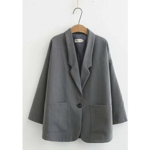 Womens Jacket female oversize spring autumn 2021 pocket Single button loose Womens office blazers black gray