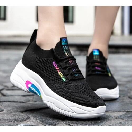 Casual Women Sneakers Air Cushion Platform Flat Shoes Basket Femme Trainers Breathable Fly Solid Color Comfort Zapatos Mujer