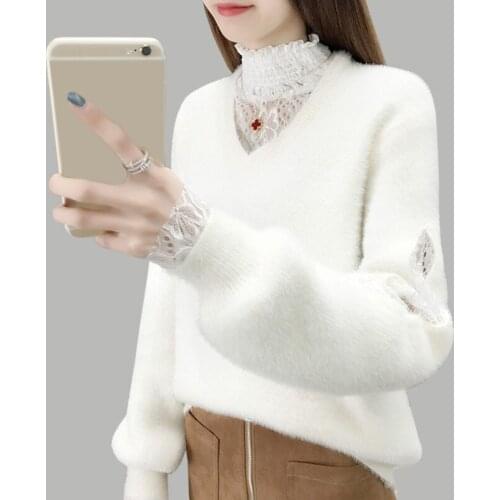 Women Pullovers 2019 Autumn And Winter new Casual Lace Sweaters fashion Knitted V-Neck Sweaters Tops women