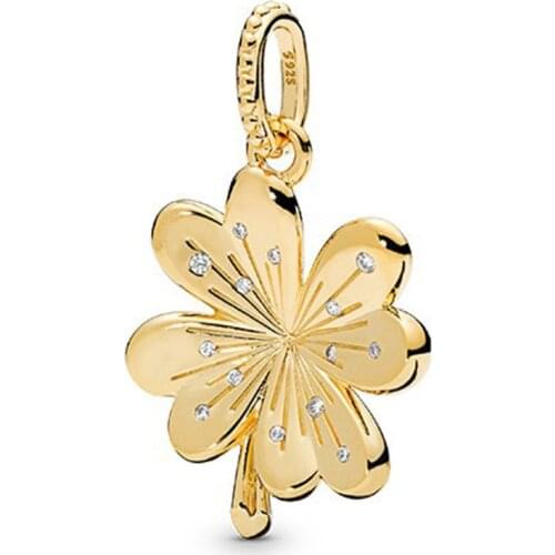Original 925 Sterling Silver Charm Creative Lucky Clover Pendant Fit Pandora Women Bracelet & Necklace Diy Jewelry