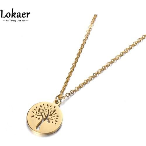 Lokaer Trendy Hollow Tree Pendant Necklaces Jewelry Classic Titanium Steel Chokers Necklace For Women Collier N17048