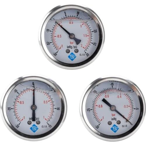 1/4 BSP Back Compound Pressure Vacuum Gauge Glycerine Filled 68mm -1~0/1/2 Bar -30*Hg + 0/15/30 PSI