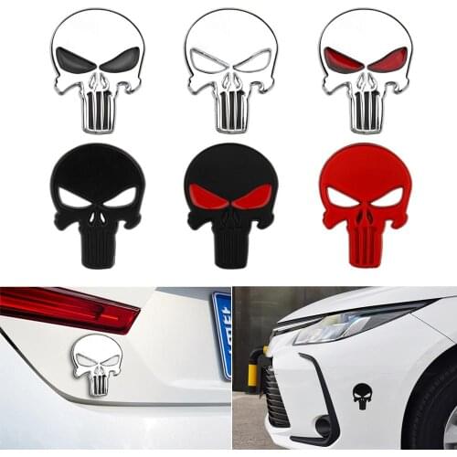 1pc Car Styling 3D Sun-proof Stickers Metal Punisher Skull Emblem Decal Badge Car Waterproof Sticker Auto Red Black Sliver