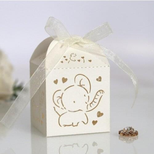 10pcs Laser Cut Elephant Hollow Carriage Favors Packaging Box Gifts Candy Dragees Box Baby Shower Wedding Birthday Decor