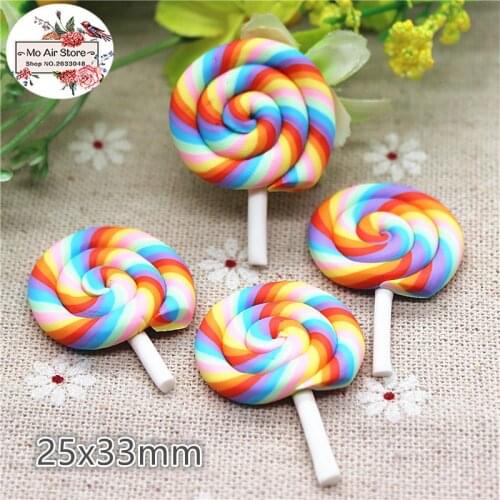 10PCS polymer clay rainbow hand made lollipop Flatback Cabochon Miniature Food Art Supply Decoden Charm Craft