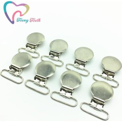Teeny Teeth 30 pcs Round Metal Pacifier Clip Holder Soother,Infant Dummy Clips Chain for 25mm Ribbon,Round Metal Suspender Clips