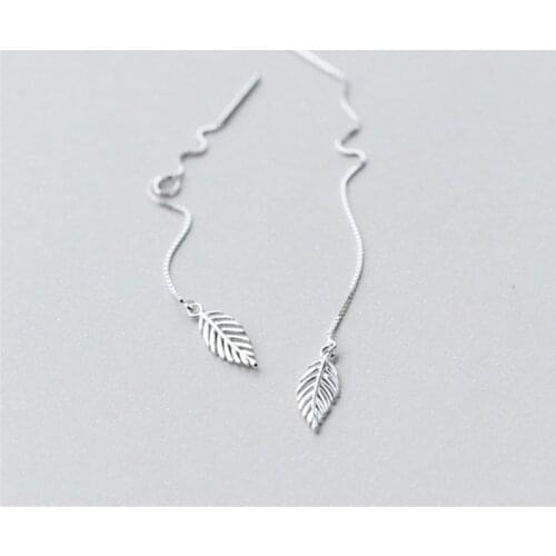 925 Sterling SilverTassel Leaf Charm Drop Earring For Women Girls Wedding Party Jewelry eh730