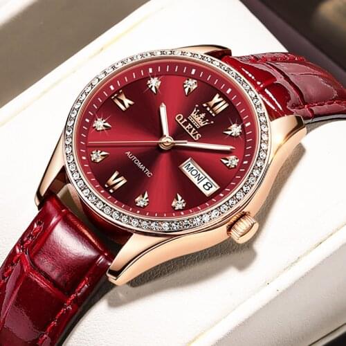 OLEVS Luxury Automatic Watch Women Mechanical Watches Waterproof 30m Luminous Hand Fashion Ladies Wristwatch Tourbillon Clock