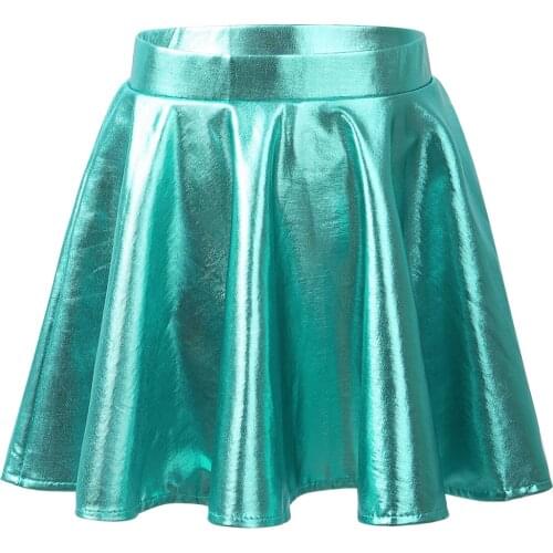 Kids Girls Glossy Metallic Princess Dress Up Flared Pleated A-Line Mini Skater Skort Dance Skirts Athletic Shiny Scooter Skirt