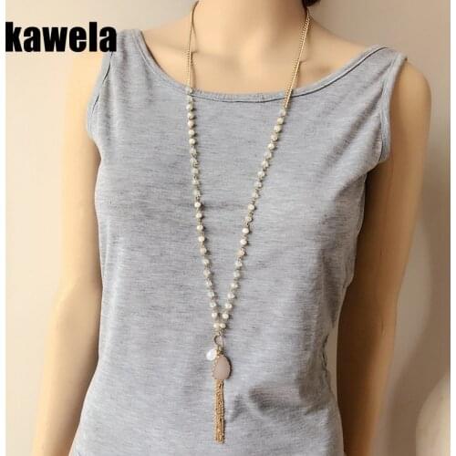 Long Beaded Pink Charm Pendant Necklace