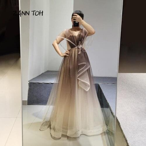 Elegant Prom Dresses 2020 V-neck Beading Tulle Formal Dress Gowns Party Dress Robe De Soiree