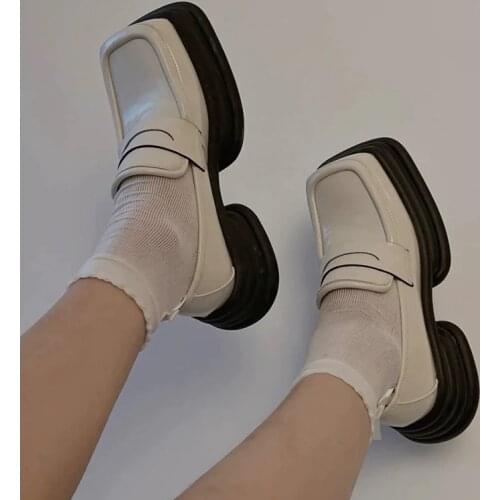 FONBERRY Brand Design Chunky Platform Loafers for Women 2021 Patent Leather Special Heel Y2K Goth Style High Heels Women Pumps