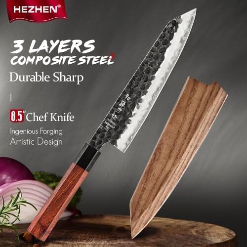 HEZHEN 8.3 Inches Chef Knife Three-layer Composite Steel Stainless Steel High Quality Cook Knife Kitchen Knives Razor Sharp