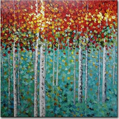 Mintura Painting for Living Room Wall Art Colorful Birch Forests Acrylic Canvas Oil paintings Hand Painted Home Decor No Framed