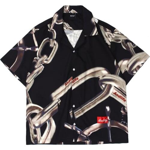 Summer Shirts Short Sleeve Men And Women Chain Print Streetwear Oversize Casual Hawaiian Shirt Lapel Hip Hop Loose Tops Clothes