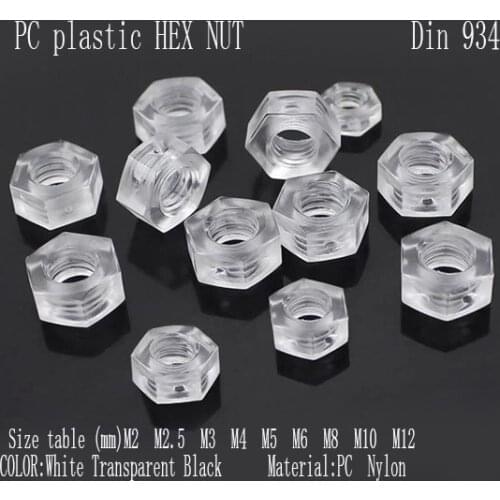 M3 M4 M5 M6 M8 Transparent nut PC plastic Metric Thread Hex Nut Screw Nut Hexagon Nut ,light LED screw
