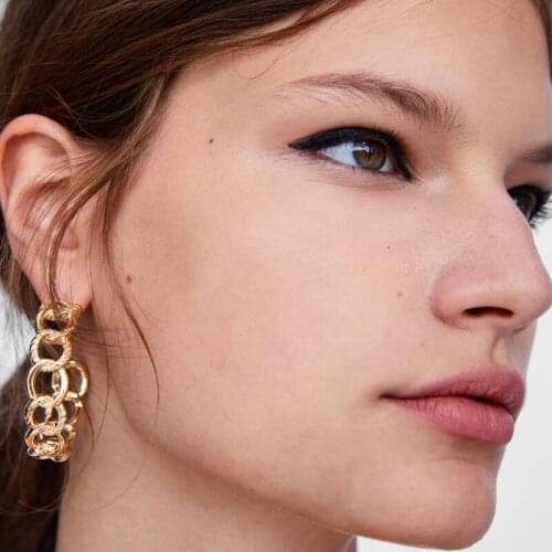 Punk Metal Round Hollow Earrings Geometric Chain Design Earrings 2019 Fashion New Female Simple Style Jewelry bijoux femme