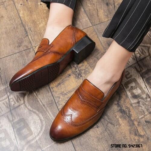 Fashion Men Office Italian Luxury Brand Mens Brogue Shoes Dress Loafers Coiffeur Wedding Footwear Sapato Social Masculino