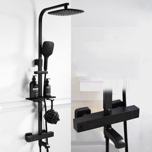 Bathroom Shower Faucet set Thermostatic Faucet Black Brass Hot & Cold Bathroom Shower Faucet Set Mixer Tap Bathtub Mixer Faucets