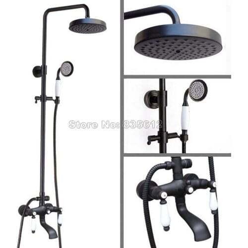 Wall Mounted Bathroom Black Oil Rubbed Bronze Rain Shower Faucet Set Bath Tub Mixer Tap with Handheld Spray+Shower Head Whg148
