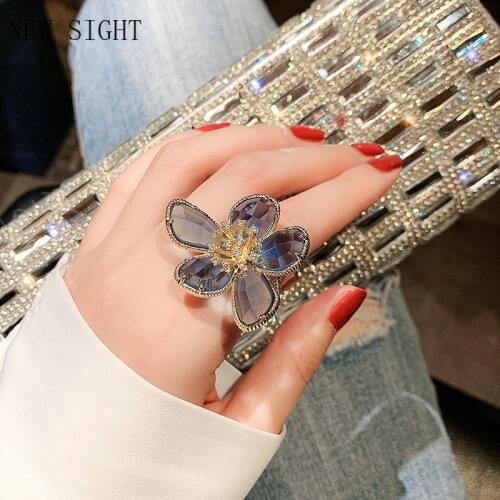 Shiny Side New Fashion Brand Jewelry Elegant Party Rings for Women Gift Crystal Flower Wedding Rings