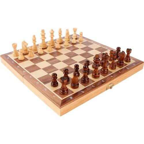 New High Quality Portable Wooden Folding Chess Set Solid Wood Chessboard Magnetic Pieces Entertainment Board Game Children Gifts