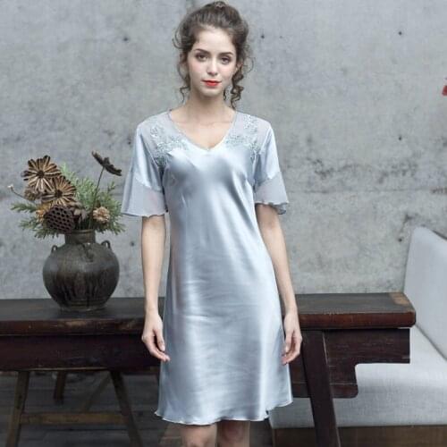 Sleepwear Women Female Short-sleeved Mid-skirt Ice Silk Sexy Sleepwear Skirt Home Sleeping Dress Skirt Sleep Wear Sleep Tops