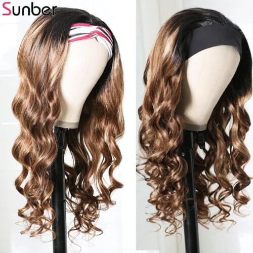 Sunber Headband Human Hair Wig No Glue 150% density Remy Machine Wig Ombre Highligth TL412 Body Wave Brazilian Wig