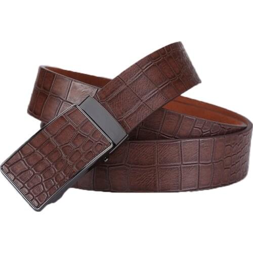Ta-weo Casual Mens Leather Belts, Faux Crocodile Striped Strap, Automatic Buckle Leather Belt Men Good Quality