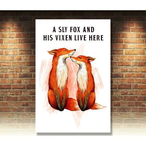 A Sly Fox and His Vixen Live Here Sign Metal Plaque Art Poster Print