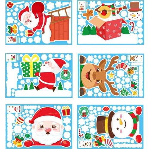 Christmas Window Decal Santa Claus Snowflake Stickers Winter Wall Decals For Kids Rooms New Year Christmas Window Decorations