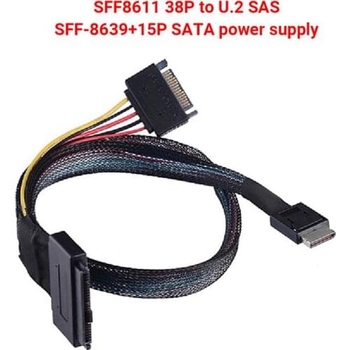 SFF8611 38Pin to U.2 SAS SFF-8639+15Pin SATA Connector Cable Power Cord Server Data Connect Cable for PC Desktop