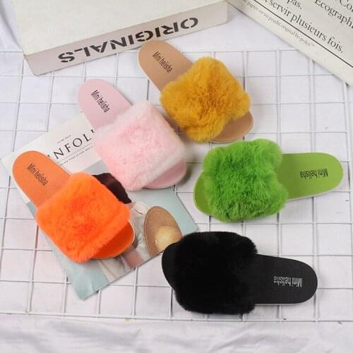 2021 New Fur Women Slippers Shoes Ladies Slippers Outdoor Indoor Slides Ladies Furry Beach Flip Flops Fluffy Women Shoes