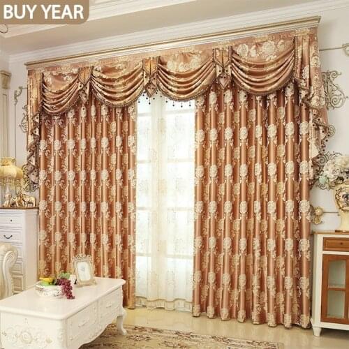 European Style Curtains for Living Dining Room Bedroom Luxury Golden Curtains Valance Curtains Finished Product Customization