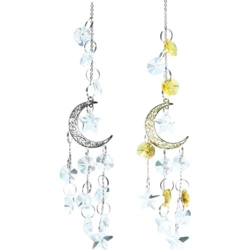 Nordic Ins Prismatic Crystal Art Wall Hanging Five-pointed Star Wind Chime Moon Ornament Dormitory Baby Room Window Deco Pendant
