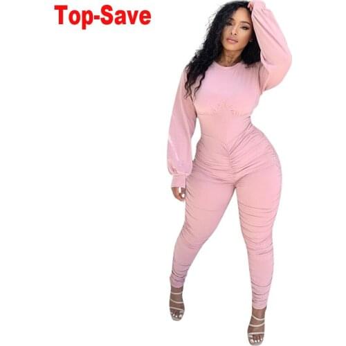 Sweatpants Sexy Outfits For Woman Overalls Casual Pleated Zipper Bandage Bodycon Jumpsuit Elegant Stacked Pants Leggings Clothes