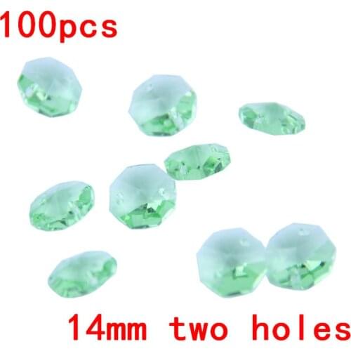 Light Green 100pcs/Lot 14mm 2 Holes Crystal Chandelier Beads Glass Prism Octagon Beads Glass Chandelier Parts For Diy Parts