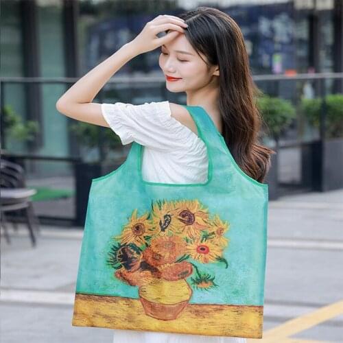 Museum famous painting series shopping bag foldable environmental protection bag large capacity storage portable spring roll bag
