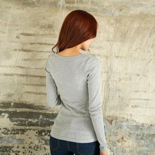 Spring Autumn Women T Shirt Long Long Sleeve Self-Cultivation Within Button Cotton Close Show Solicitude Clothes Ropa De Mujer