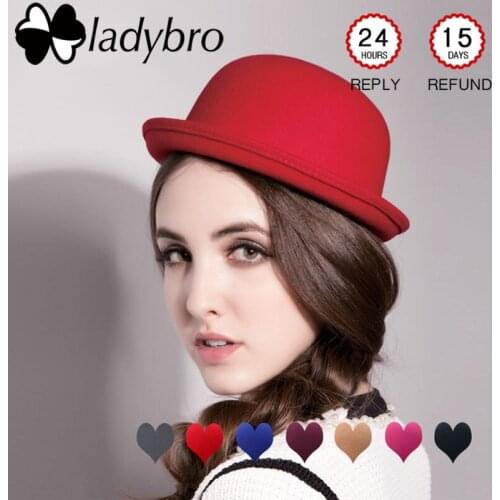 Ladybro Autumn Women Fedoras Winter Hat Classical Chapeau femme Imitation Wool Cap Womens Hats Cute Black Bowler Hat Female