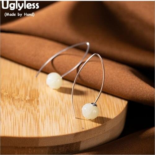 Uglyless Simple Fashion Real Silver Earrings Women China Chic Lotus Earrings 925 Sterling Silver Fine Jewelry Jade Lotus E1813
