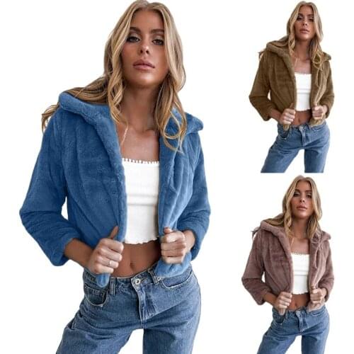 Womens autumn winter new cardigan nine - minute sleeve lapel plush slim short coat winter coat women elegant womens coat